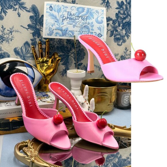 parris satin cherry ornamented dress slide sandals Gianni Bini | Shoes | Gianni Bini Nwob Parris Pink Satin Cherry Ornament  Slide Sandals Sz 7
